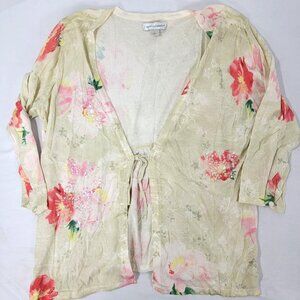Christopher & Banks Women's Sweater Shirt Cream Pink Lt. Sage Floral Size Large